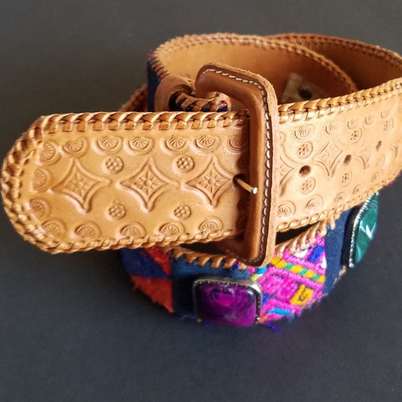 Multi-color Leather Embroidered Belt Size Small - Picture 8 of 12